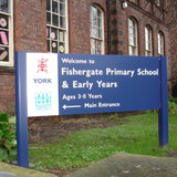 aluminium tray sign with posts, powder coted both sides